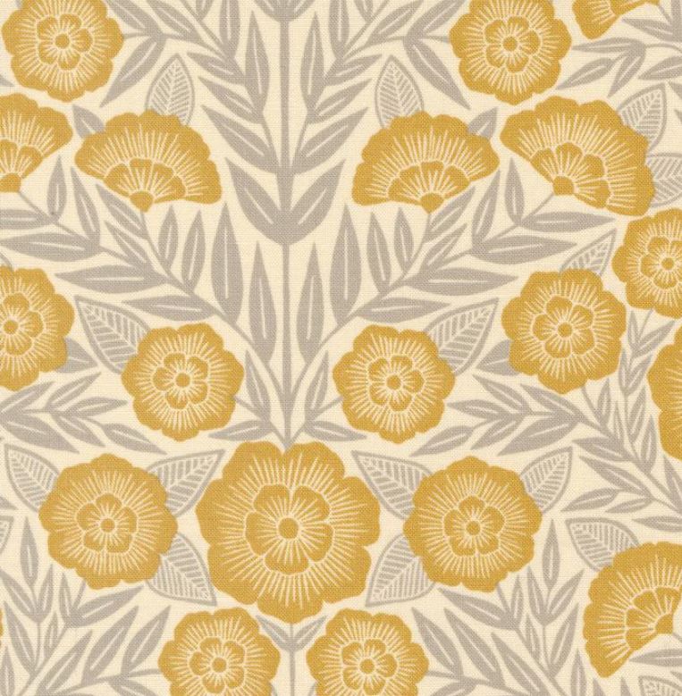 Flower Press - Ecru and Gold Floral - PER 1/4 YARD