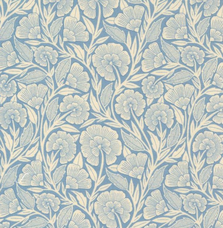 Flower Press - Sky Curved Floral - PER 1/4 YARD