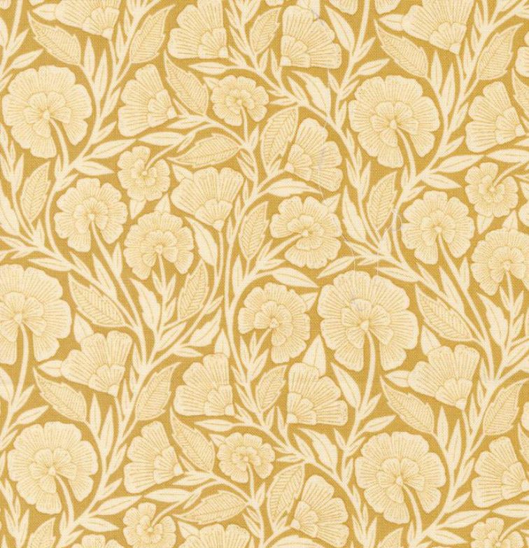Flower Press - Gold Curved Floral - PER 1/4 YARD