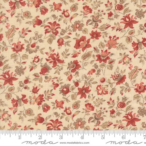 Le Jardin Rouge - Clemenceau Florals, Pearl - PER 1/4 YARD