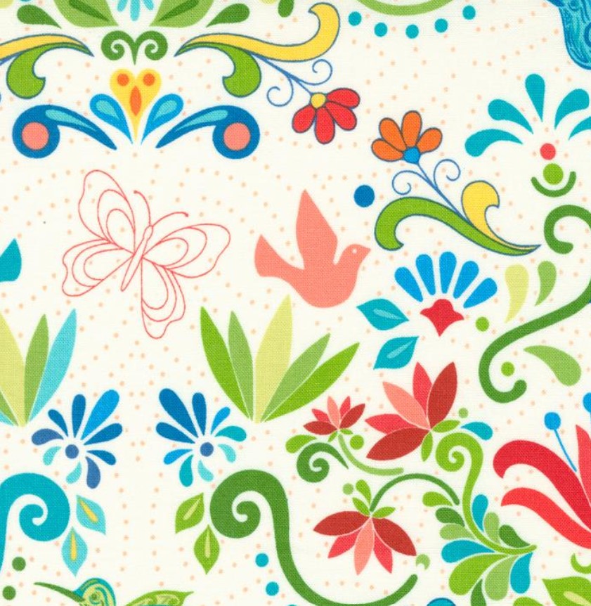 Land of Enchantment - Talavera Florals, Marshmallow White - PER 1/4 YARD