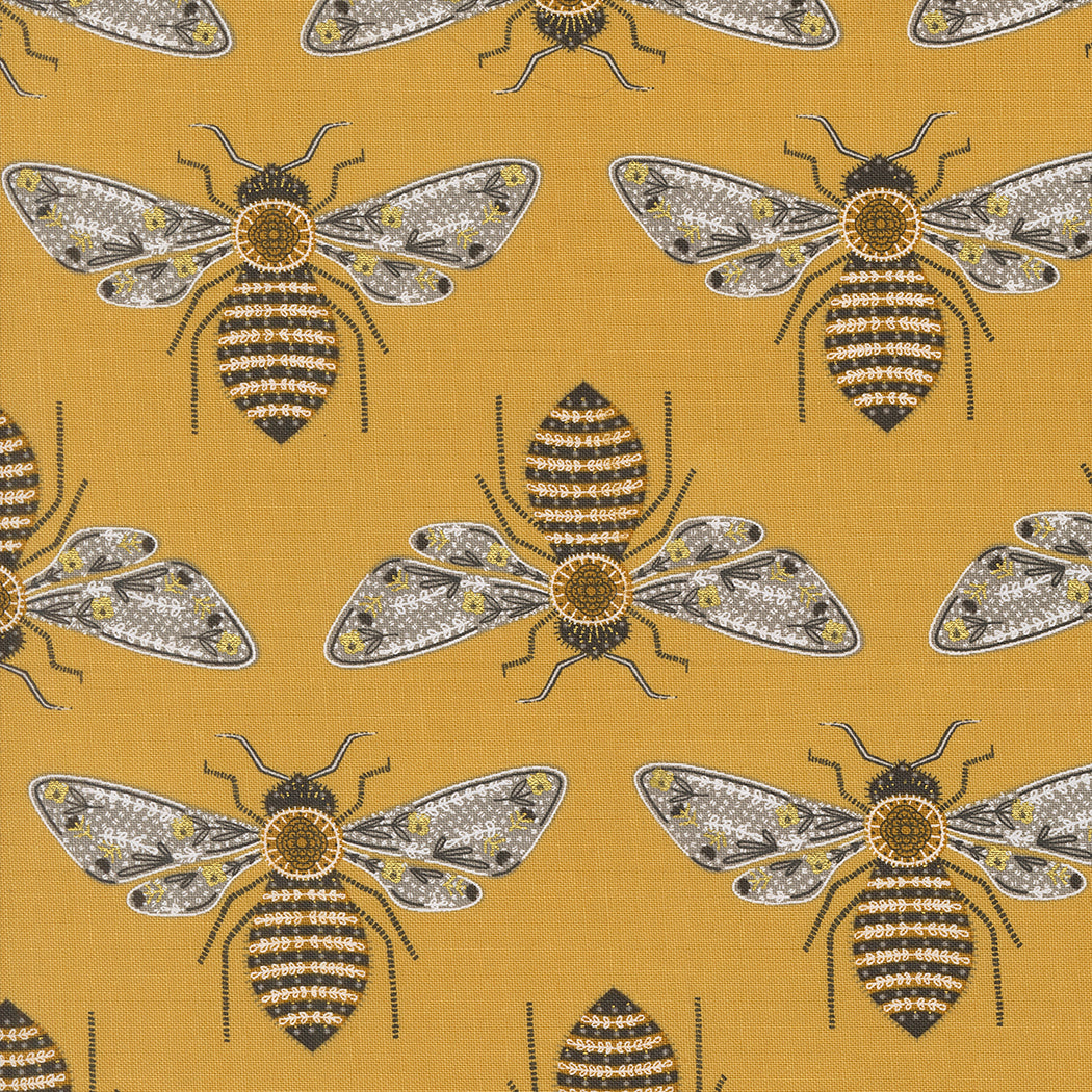Bee Garden - Bumblebee Metallic, Honey - PER 1/4 YARD