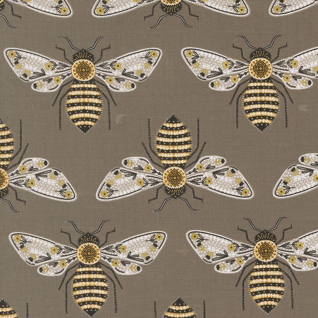 Bee Garden - Bumblebee Metallic, Slate - PER 1/4 YARD