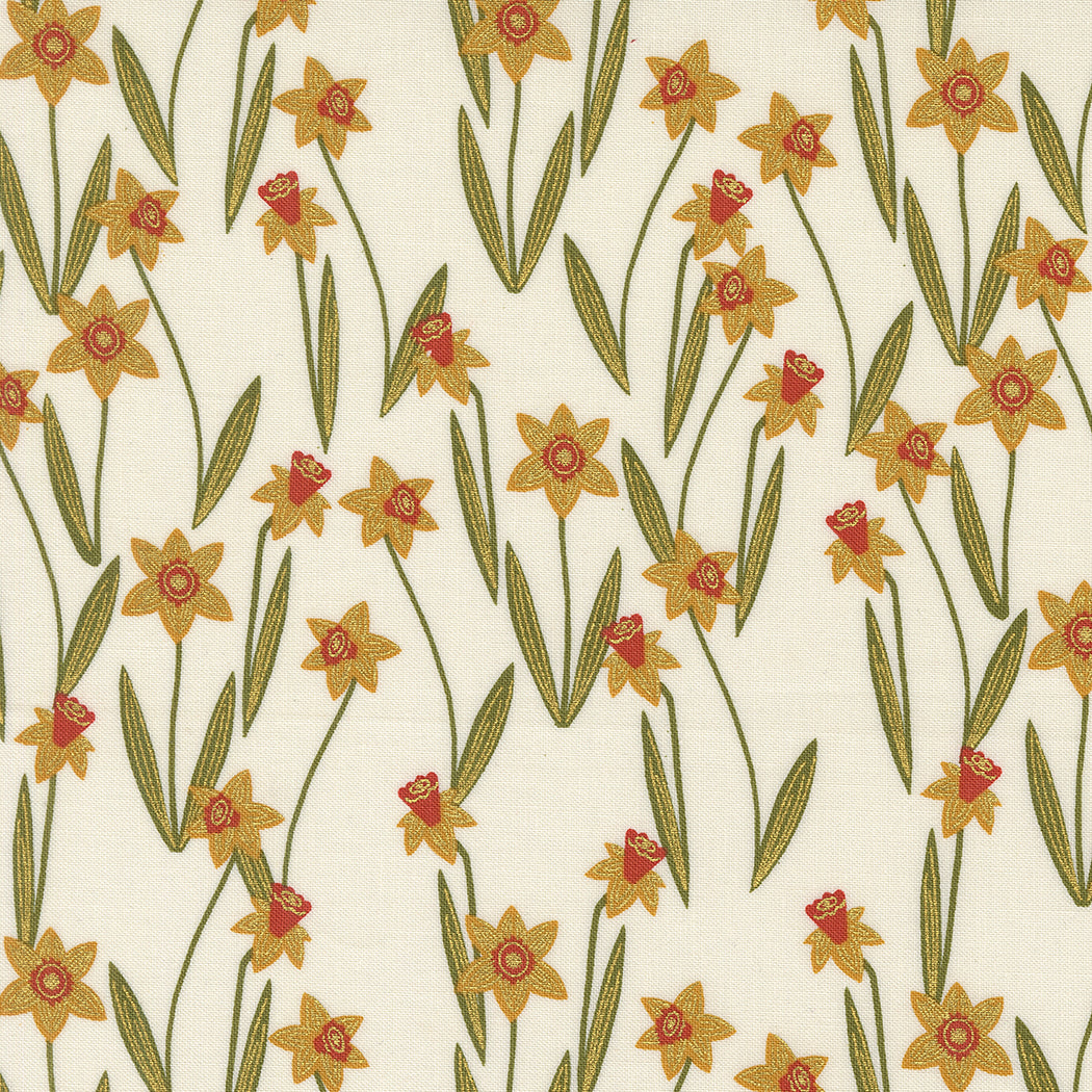 Bee Garden - Darling Daffodils Metallic, Porcelain - PER 1/4 YARD