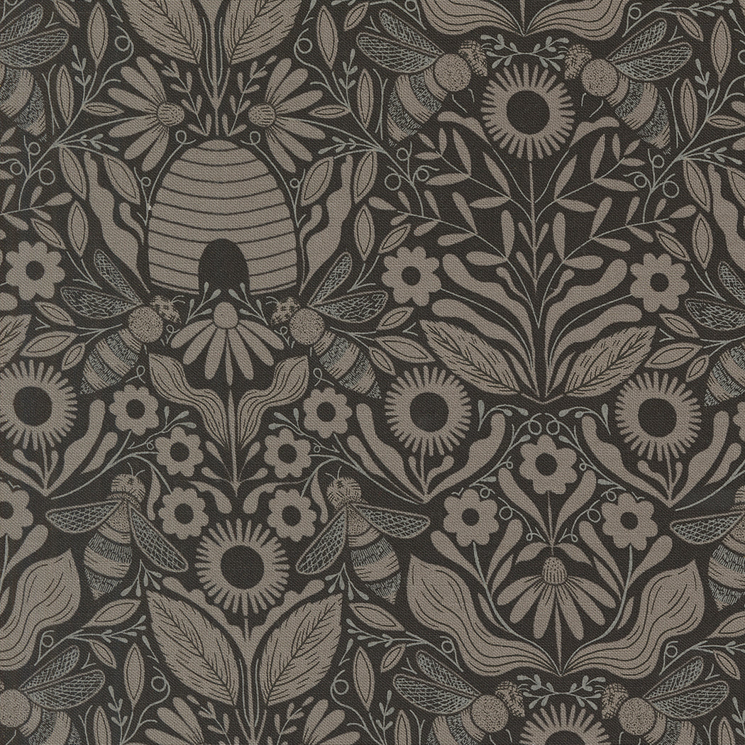 Bee Garden - Beehive Melody, Black - PER 1/4 YARD