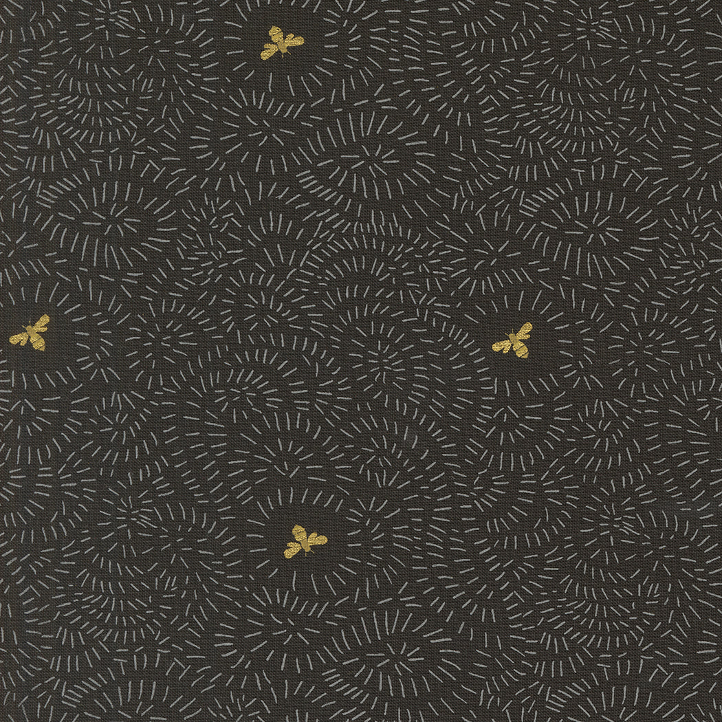 Bee Garden - Twists & Turns Metallic, Black - PER 1/4 YARD