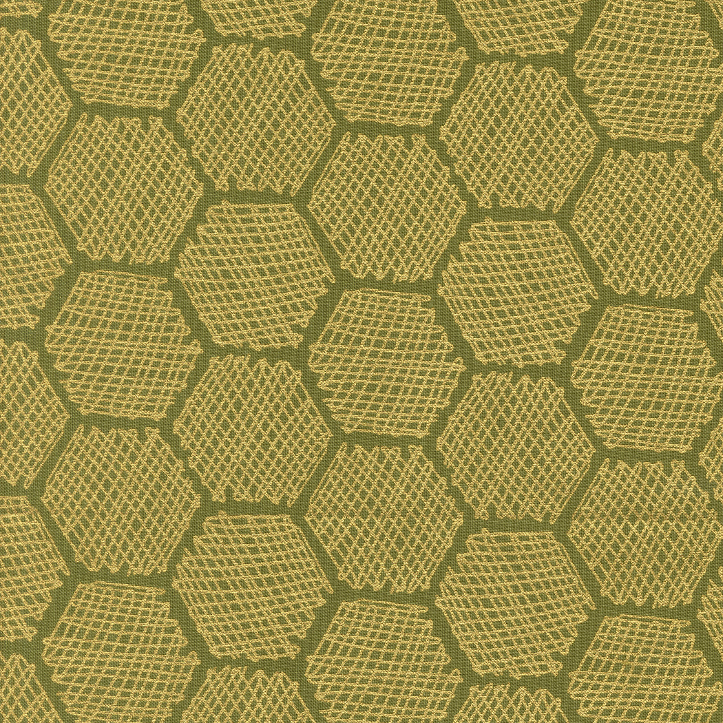 Bee Garden - Honeycomb Metallic, Ivy - PER 1/4 YARD