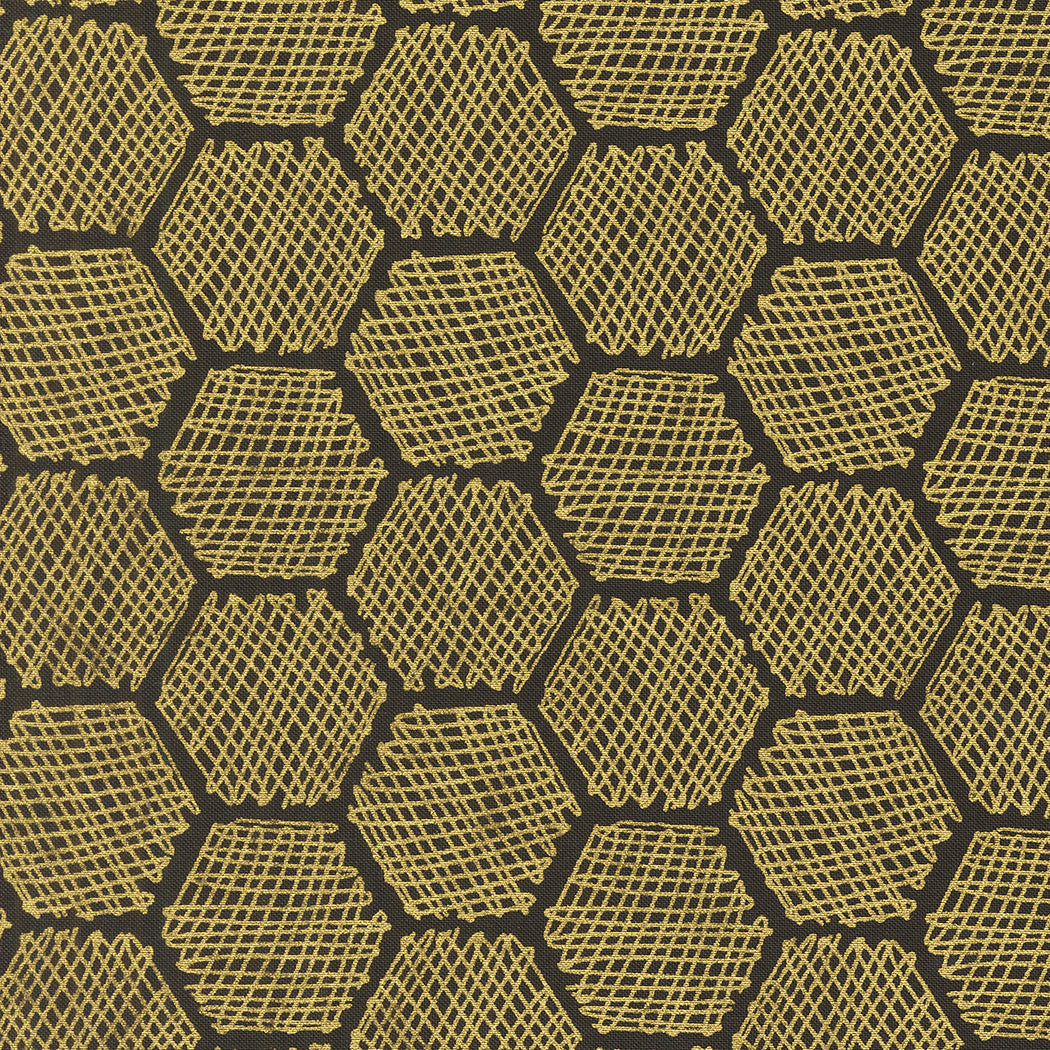Bee Garden - Honeycomb Metallic, Black - PER 1/4 YARD