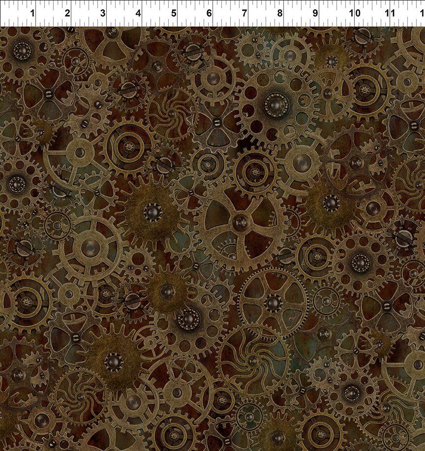 Steampunk Menagerie - Brown Large Gears - PER 1/4 YARD