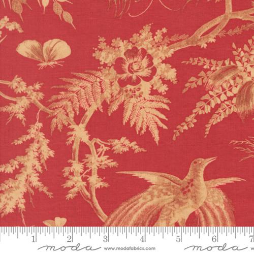 Le Jardin Rouge - Margueritte Florals Bird Toile, Rouge - PER 1/4 YARD
