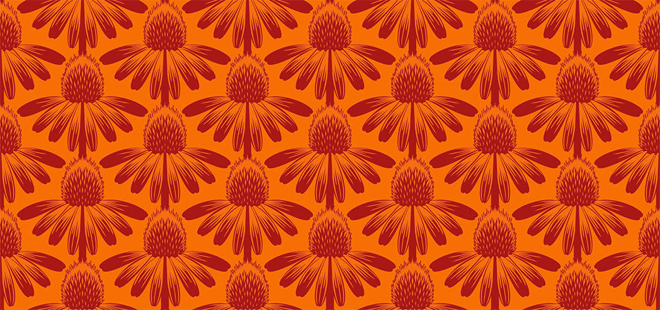 Indelible - Coneflower, Tangerine - PER 1/4 YARD