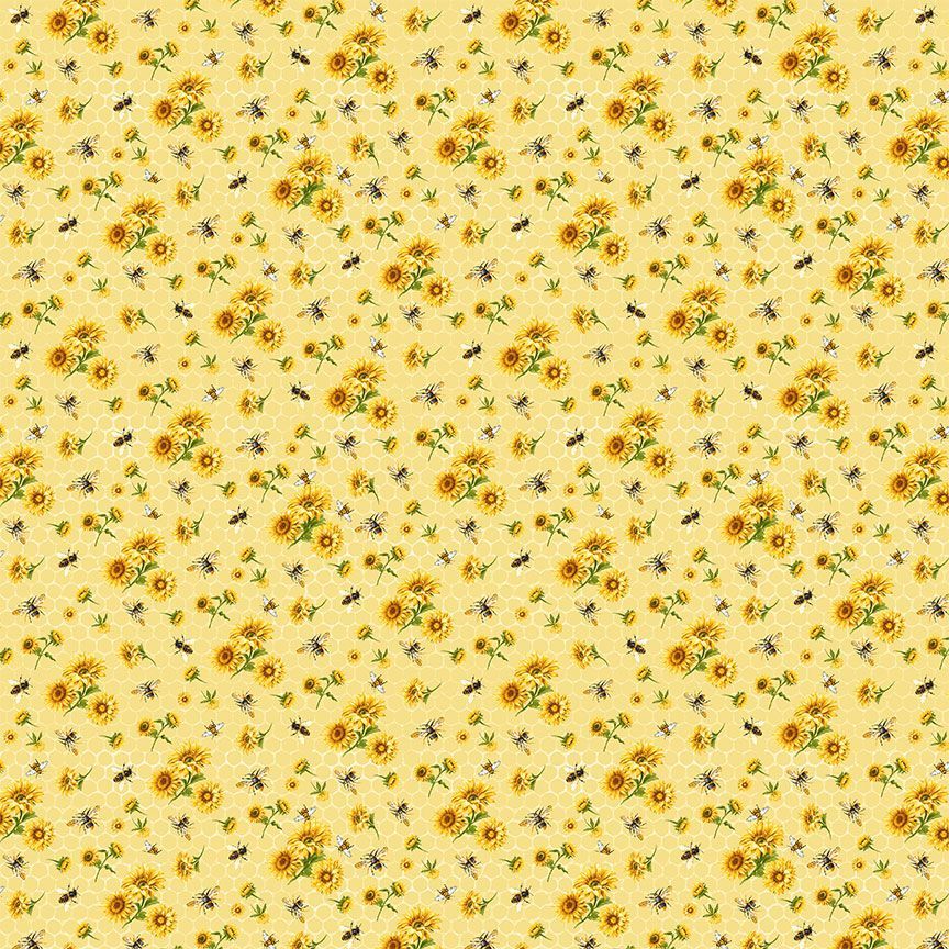 Honey Bee Farm - Bee and Sunflower Bouquets - PER 1/4 YARD