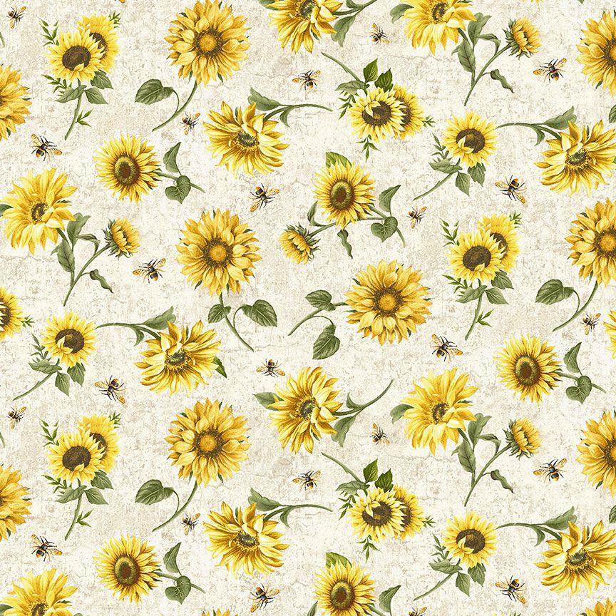 Honey Bee Farm - Tossed Bee and Sunflower, Cream - PER 1/4 YARD
