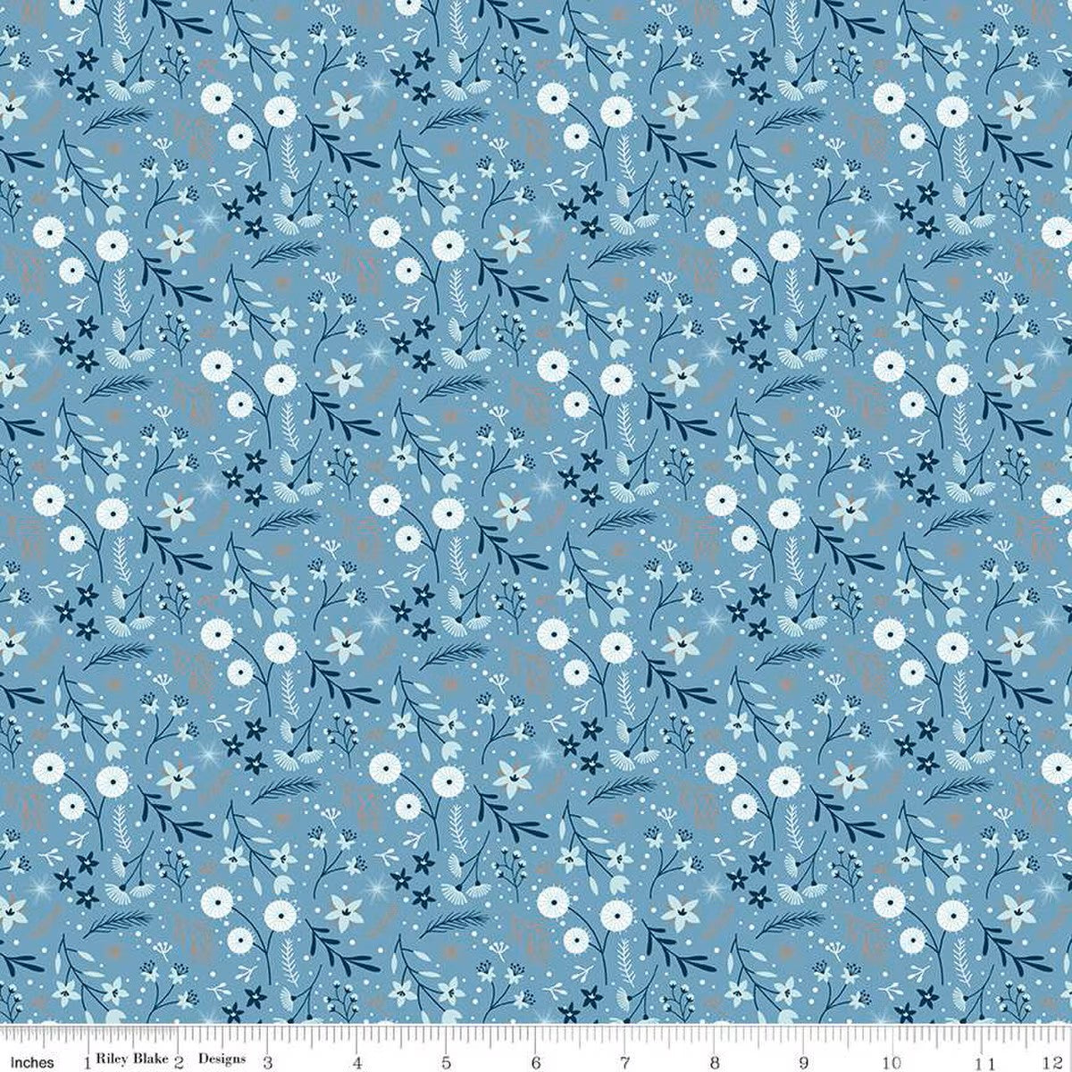 Winter Magic - Floral, Blue - PER 1/4 YARD
