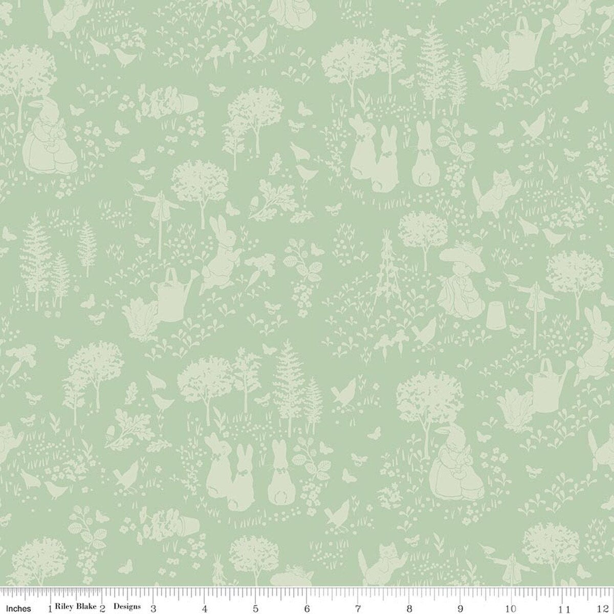Peter Rabbit & Benjamin Bunny, Tonal Garden Green - PER 1/4 YARD