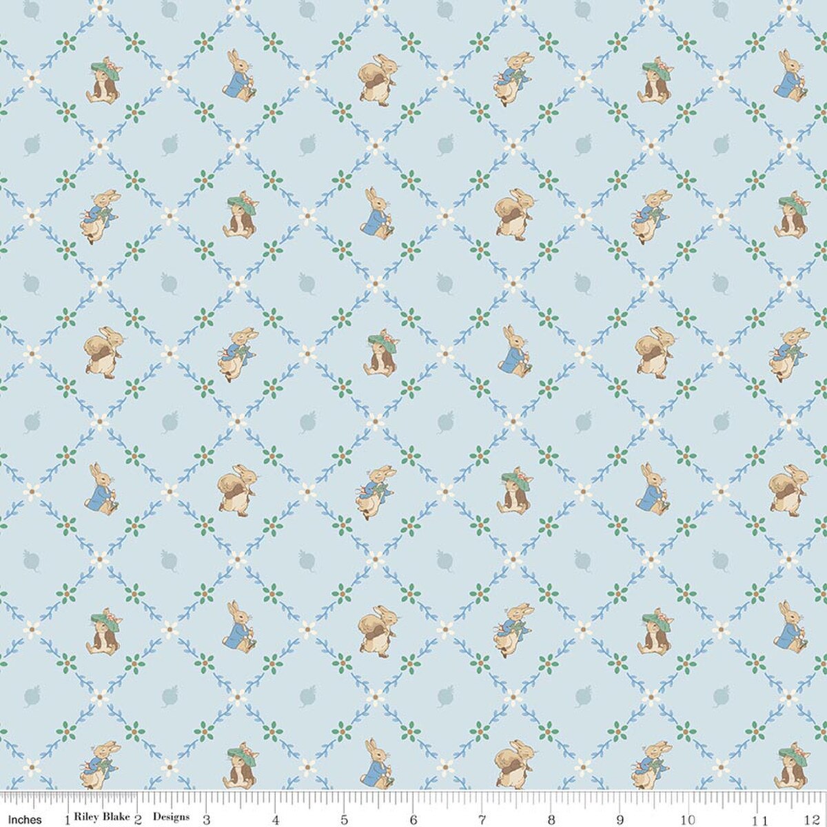 Peter Rabbit & Benjamin Bunny, Lattice Blue - PER 1/4 YARD