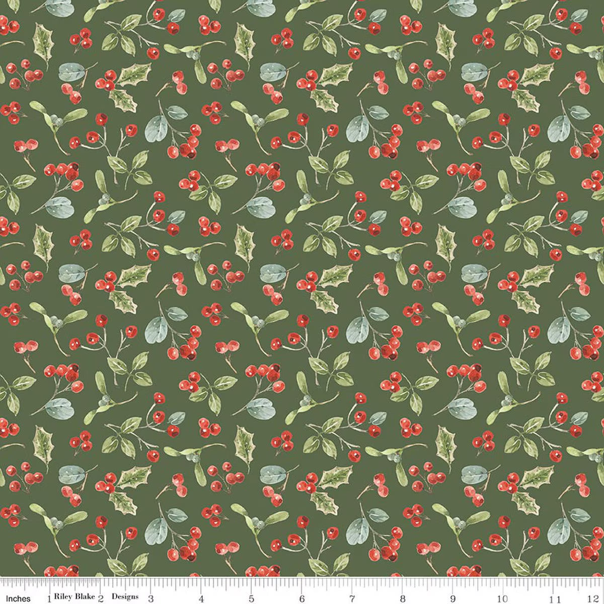 Holiday Spirit - Berries, Green - PER 1/4 YARD