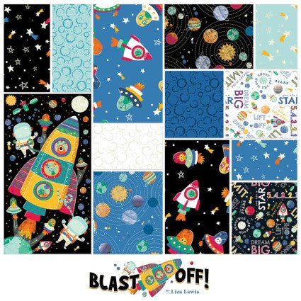 Blast Off! - Words, White - PER 1/4 YARD