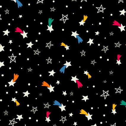 Blast Off! - Glow in the Dark Stars, Black - PER 1/4 YARD