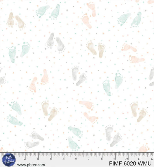 First Impressions Flannel - Footprints, White Multi - PER 1/4 YARD