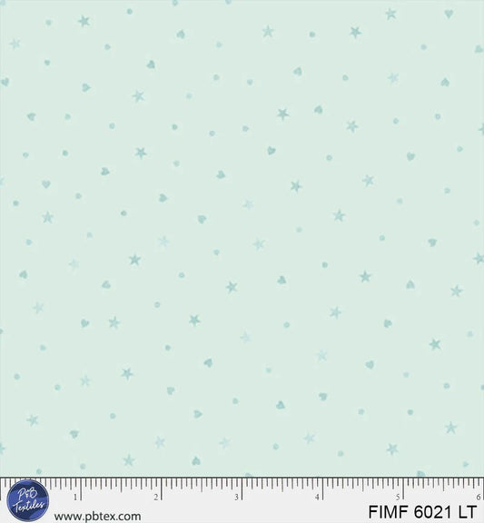First Impressions Flannel - Ditzy Hearts & Stars, Light Teal - PER 1/4 YARD