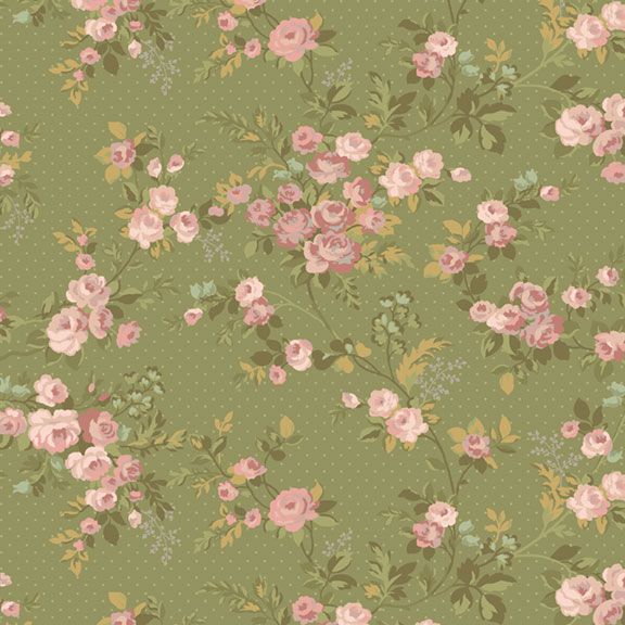 First Blush - Rose Vines, Green - PER 1/4 YARD