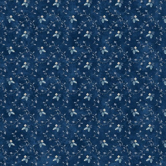 Genevieve - Rosebud Vine, Navy - PER 1/4 YARD