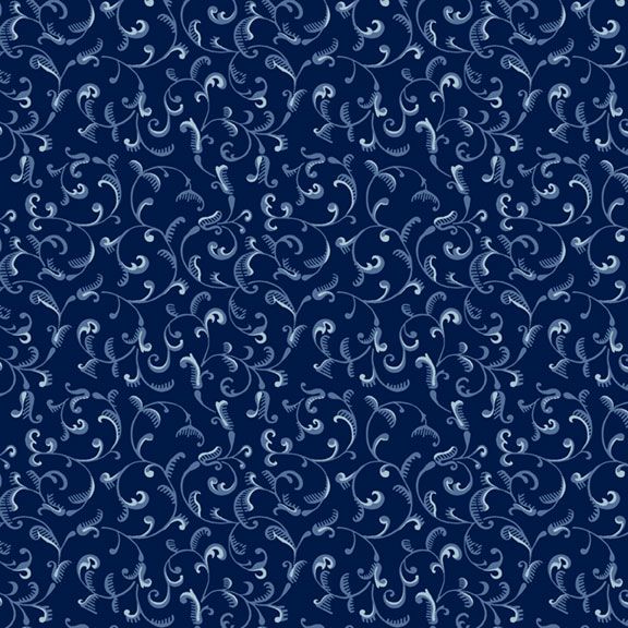 Genevieve - Scrollwork, Navy - PER 1/4 YARD