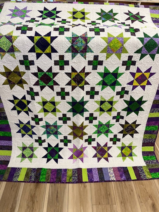 Handmade Quilt - Green/Purple Stars