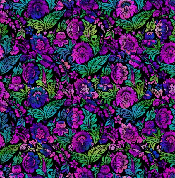 Vivid - Floral, Jewel - PER 1/4 YARD
