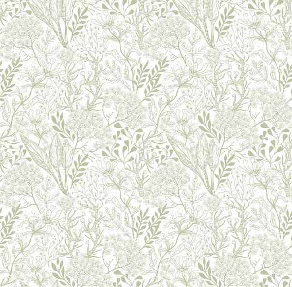 Whimsy - Feint Flowers and Vines, White - PER 1/4 YARD