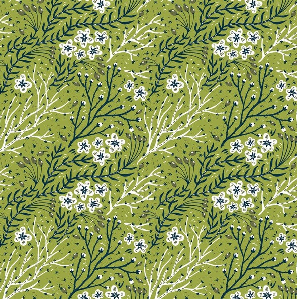 Whimsy - Flowers and Vines, Green - PER 1/4 YARD