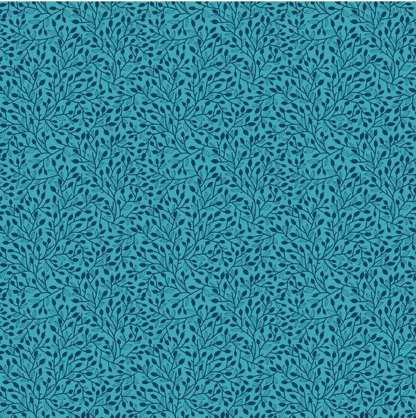 Whimsy - Flower Bud Spray, Teal - PER 1/4 YARD