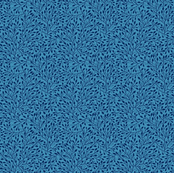 Whimsy - Flower Bud Spray, Blue - PER 1/4 YARD