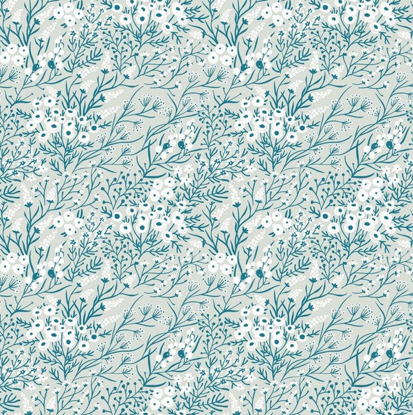 Whimsy - Flowers and Vines, Grey - PER 1/4 YARD