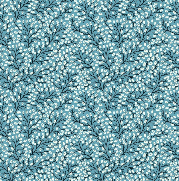 Whimsy - Pussy Willow, Teal - PER 1/4 YARD