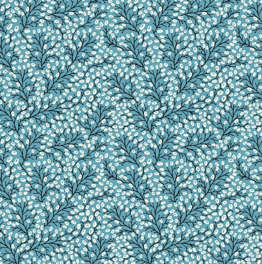 Whimsy - Pussy Willow, Teal - PER 1/4 YARD