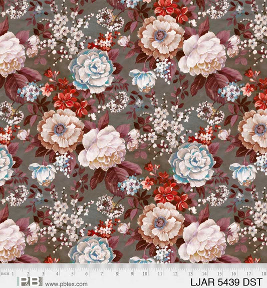 Le Jardin - Garden Blooms, Darker Stone/Warm Grey - PER 1/4 YARD