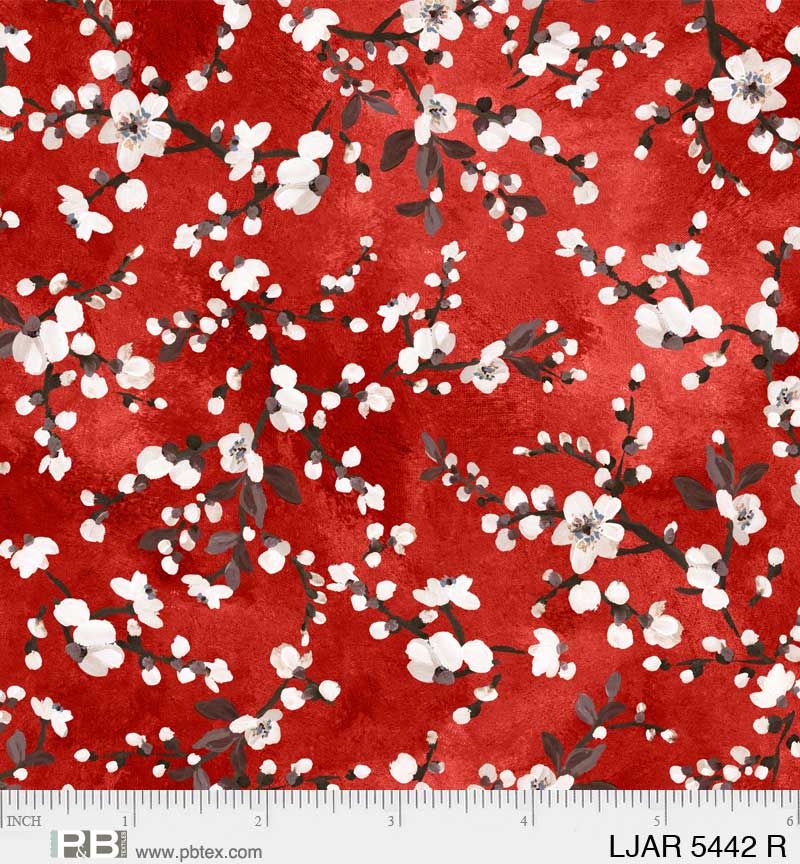 Le Jardin - Blooming Branches, Red - PER 1/4 YARD