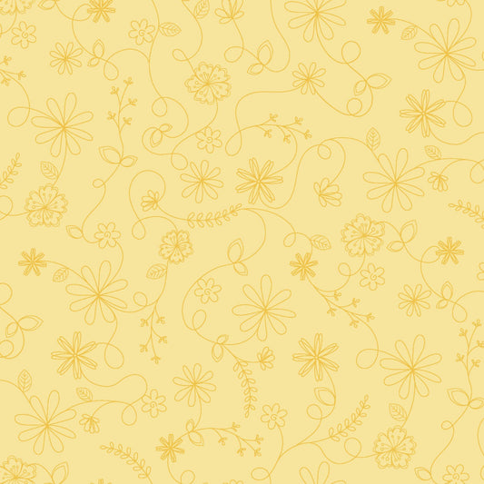 Vintage Flora - Swirl, Yellow - PER 1/4 YARD