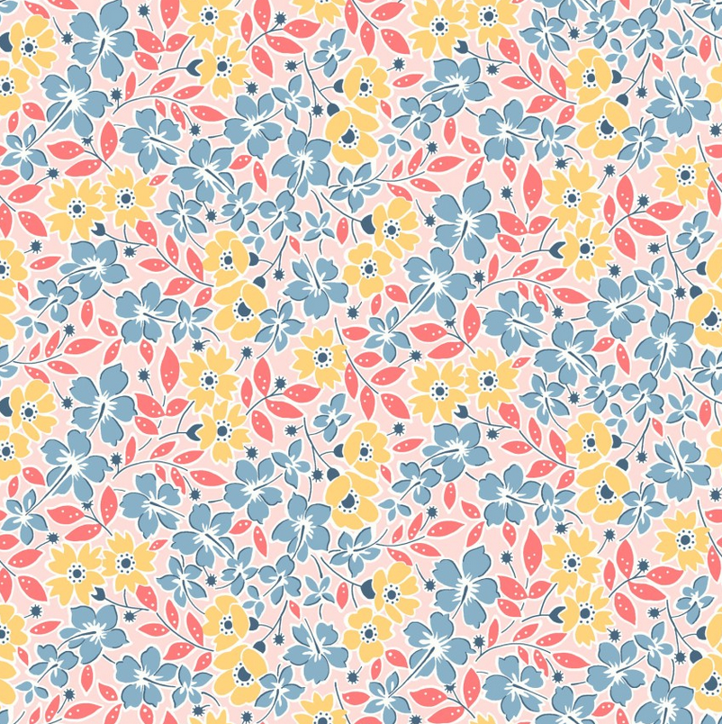 Franny's Flowers - Main Floral, Pink - PER 1/4 YARD