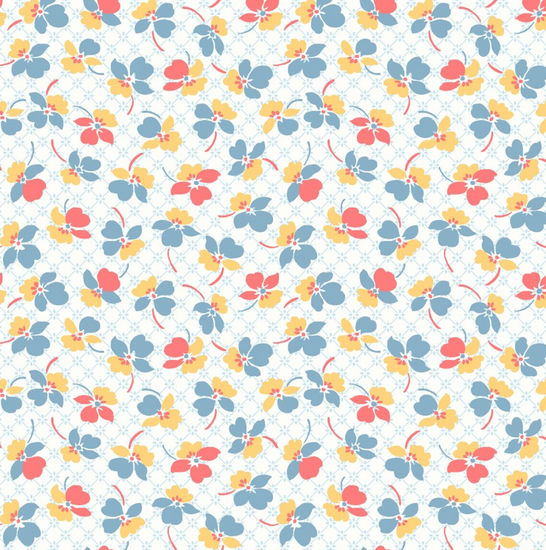 Franny's Flowers - Floral Net, Blue - PER 1/4 YARD