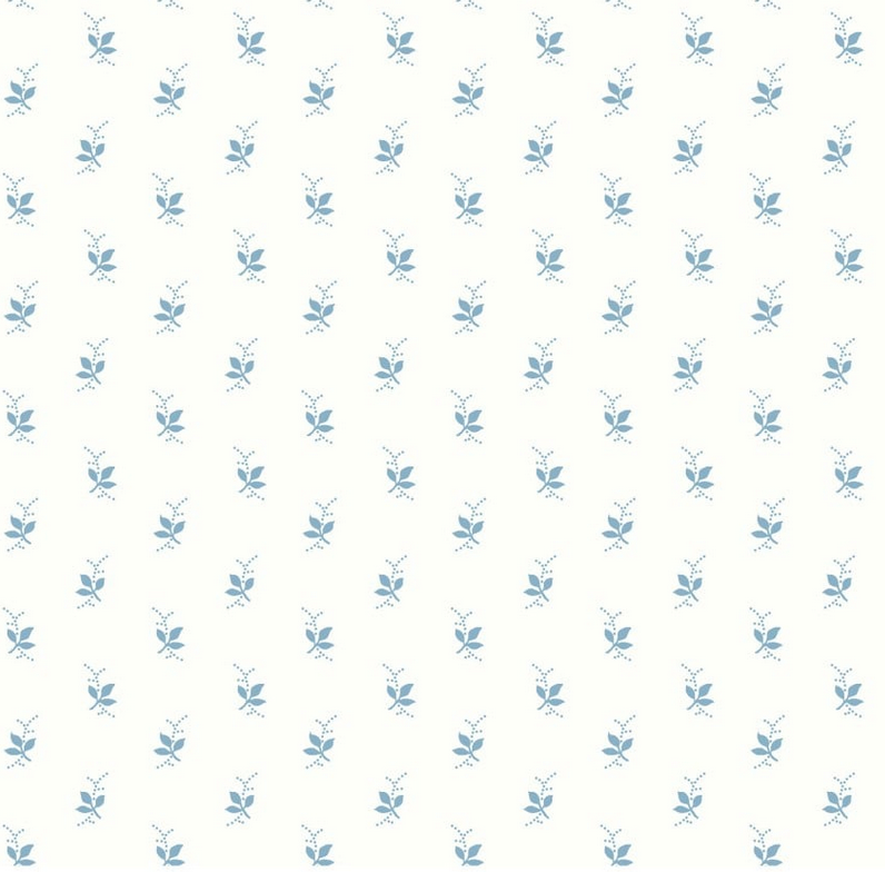 Franny's Flowers - Mini Leaves, White/Blue - PER 1/4 YARD