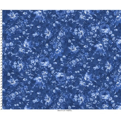 Blue Belle - Large Floral, Navy - PER 1/4 YARD