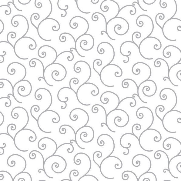 Kimberbell Basics - Scroll, White/Grey - PER 1/4 YARD