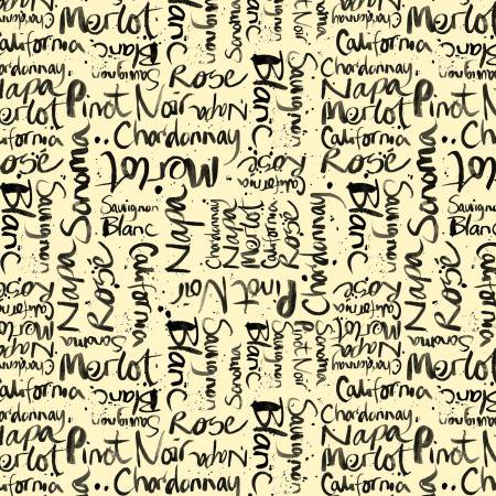 Pop The Cork - Brush Text Wine Names, Yellow - PER 1/4 YARD