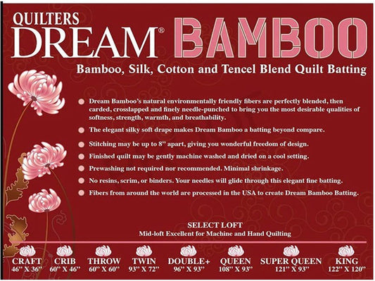 Quilters Dream Batting - Dream Bamboo Midloft Double 96" x 93"