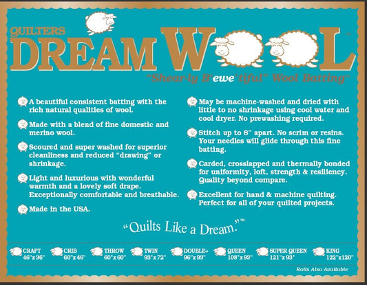 Quilters Dream Batting - Dream Wool Crib Size 60" x 46"