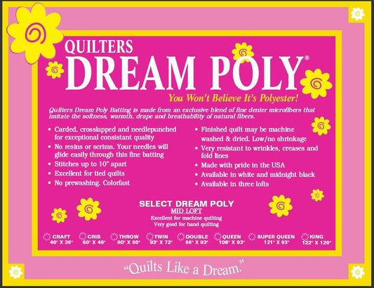 Quilters Dream Batting - Select Dream Poly - Craft size 46" x 36"