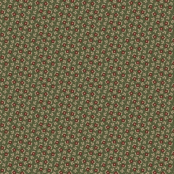 Old Village Greens - Square Flowers, Green - PER 1/4 YARD